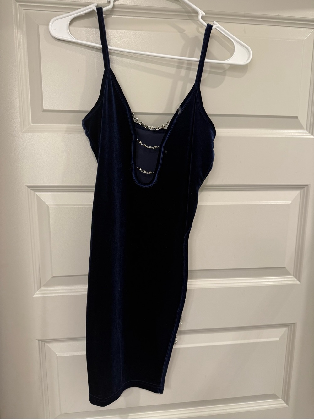Navy Velvet Chain Accent Slip Dress